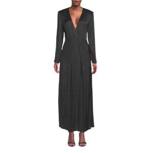The Kooples Maxi Dress Black Jacquard Deep V-Neck Long Sleeve FR 2/US 6